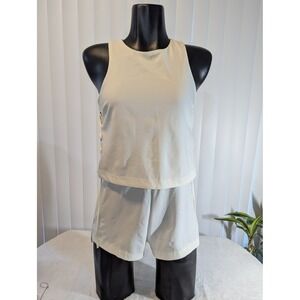 Alythea 2 Piece Shorts Set Womens S Cream Good Lace Up Side Crop Top
